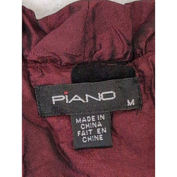 Piano Crinkle Button Up Shirt Womens M Burgundy Black Polkadot Party Whimsical - Picture 6 of 9